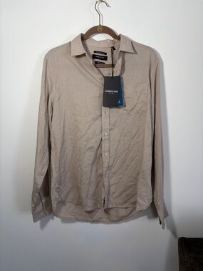 Kenneth Cole Men’s Light Beige Linen Blend Long-Sleeve Button-Down Shirt- NWT-S
